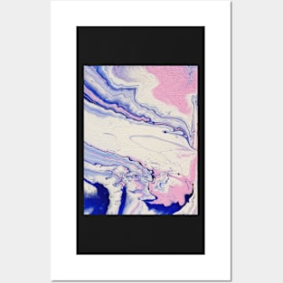 Pink, blue, and white acrylic pour Posters and Art